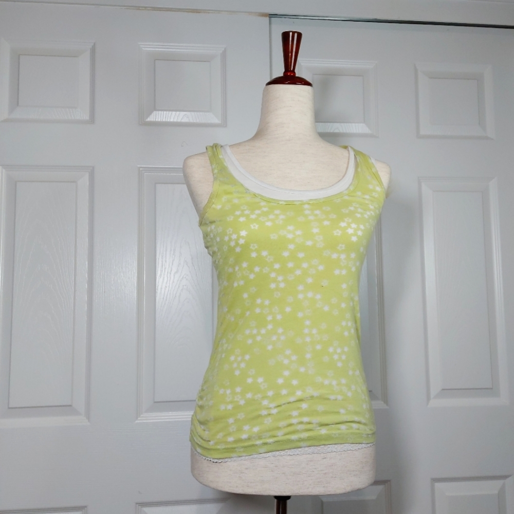 2 piece white and lime green star tank top | Size Medium